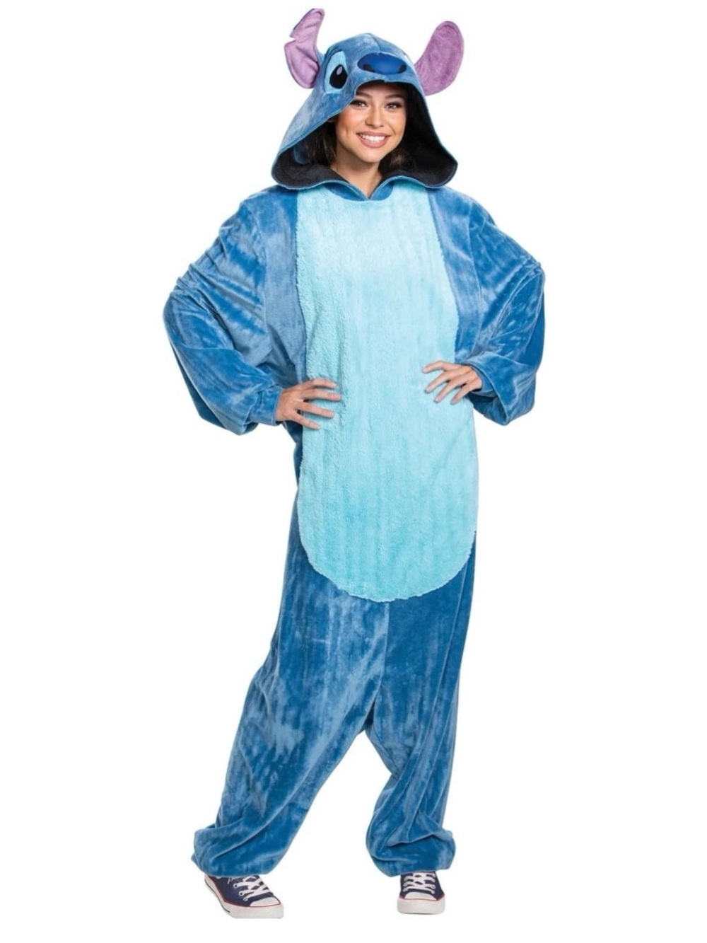 Disney Stitch Onesie Pajamas Size Medium Blue Fleece Halloween